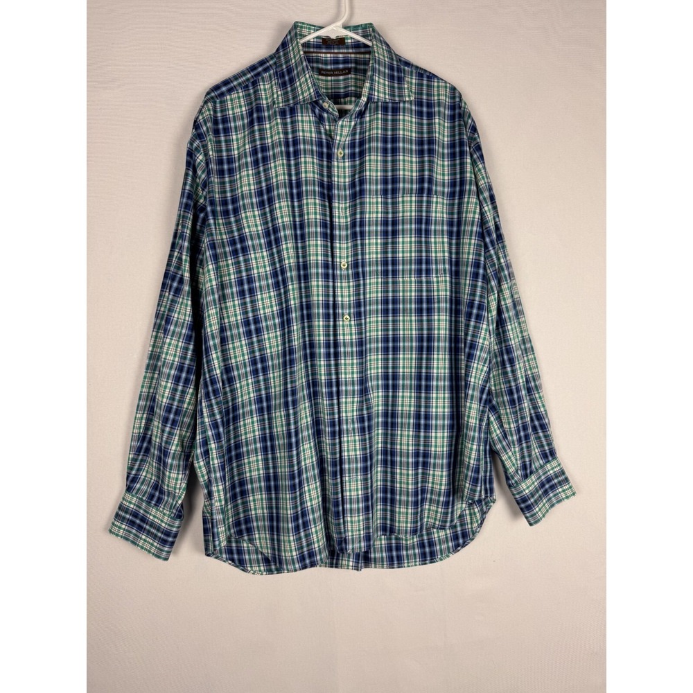 Peter Millar Shirt Mens XL Plaid 100% Cotton Button Up‎ Long Sleeve Casual - Picture 2 of 8